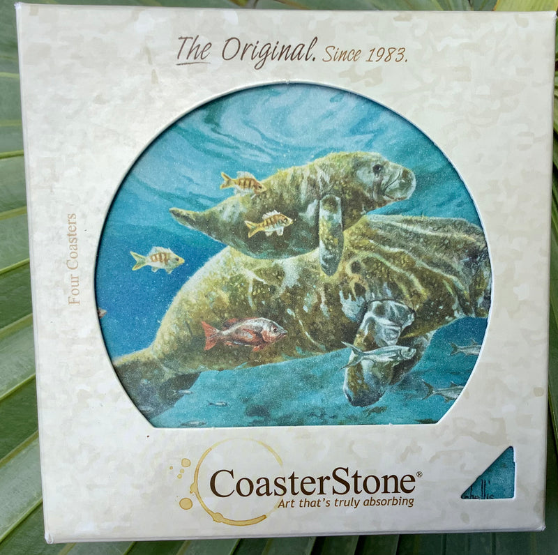 Absorbent Stone Coaster Set - Manatees - Set of 4 - Square