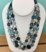 Mother of Pearl 3-Strand Necklace - Turquoise / Grey / Black