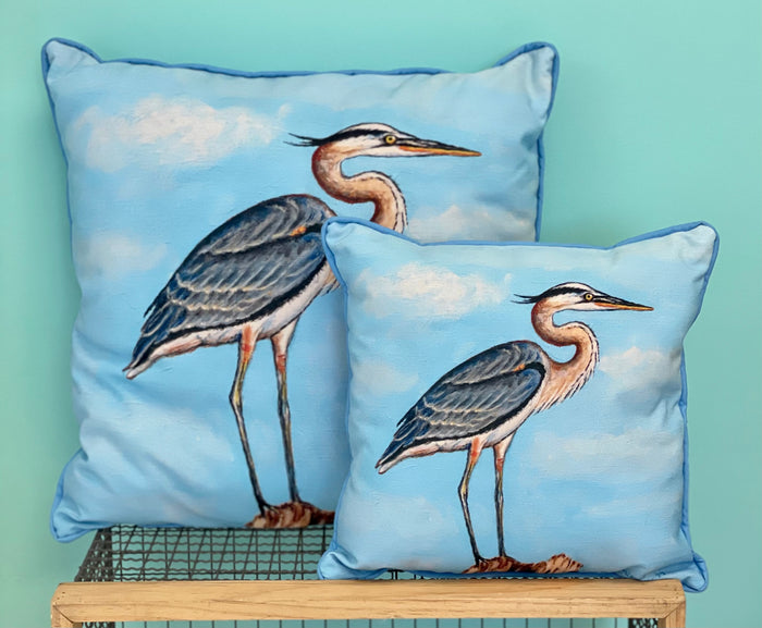 Indoor/Outdoor Decorative Pillow - Great Blue Heron - 2 Sizes - Made in the USA