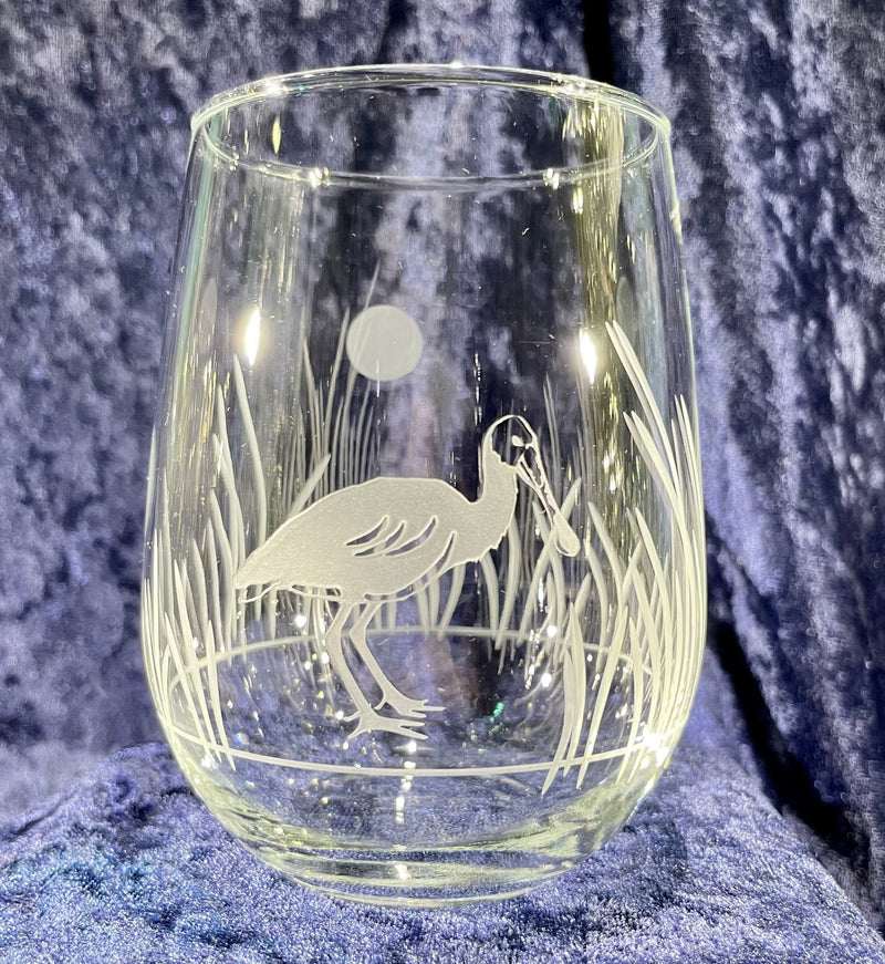 Stemless Etched Wine Glass 17oz - Roseate Spoonbill