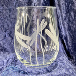 Stemless Etched Wine Glass 17oz - Dragonfly