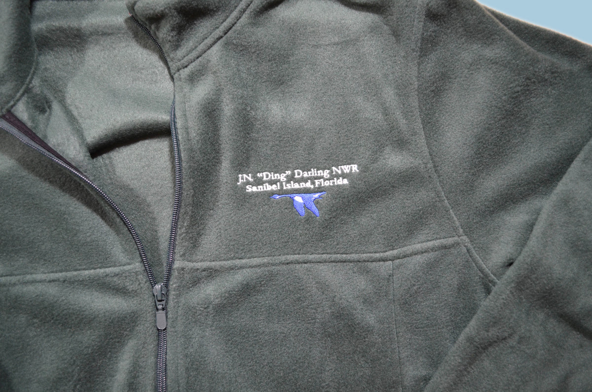 Full Zip Embroidered Blue Goose Logo Fleece - Forest Green