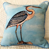 Indoor/Outdoor Decorative Pillow - Great Blue Heron - 2 Sizes - Made in the USA