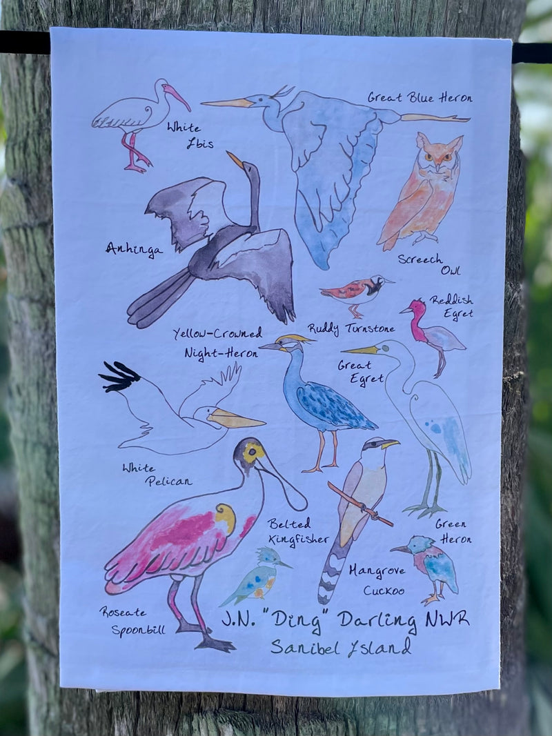 Birds of the Refuge Tea Towel - J.N. "Ding" Darling NWR, Sanibel Island, FL